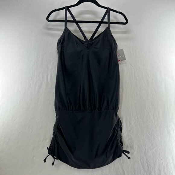 Athleta Other - Athleta Side Scrunch Tankini Swim Top Womens 36B/C Adjustable Strap V-Neck Black